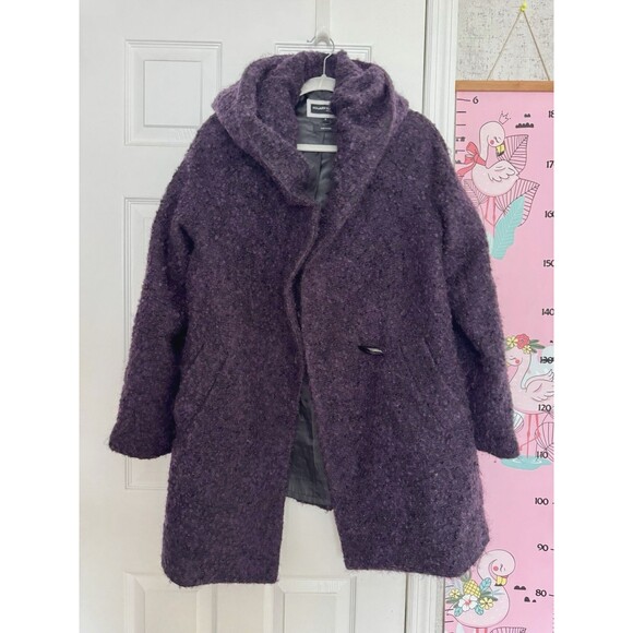 Hilary Radley Wool Mohair Dark  Purple Womens Overcoat Hooded Size 8 Oversized - Picture 1 of 12